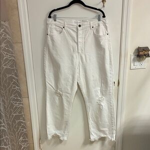 LOFT Women's White 90’s High Waist Distressed Straight Leg Jeans Sz 32/14